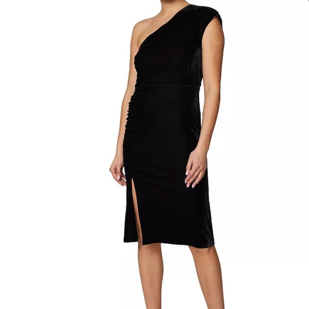 Laundry by Shelli Segal Velvet 12 Black One Shoulder Cocktail Dress